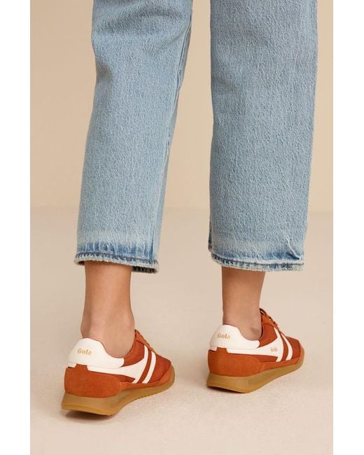 Gola Orange Tornado Moody Color Block Suede Leather Sneakers
