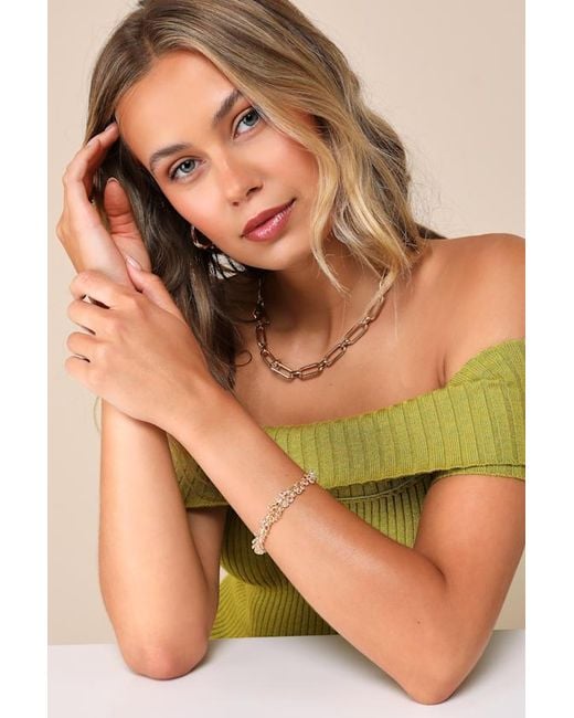 Lulus Natural Luxe Adornment And Clear Rhinestone Bracelet