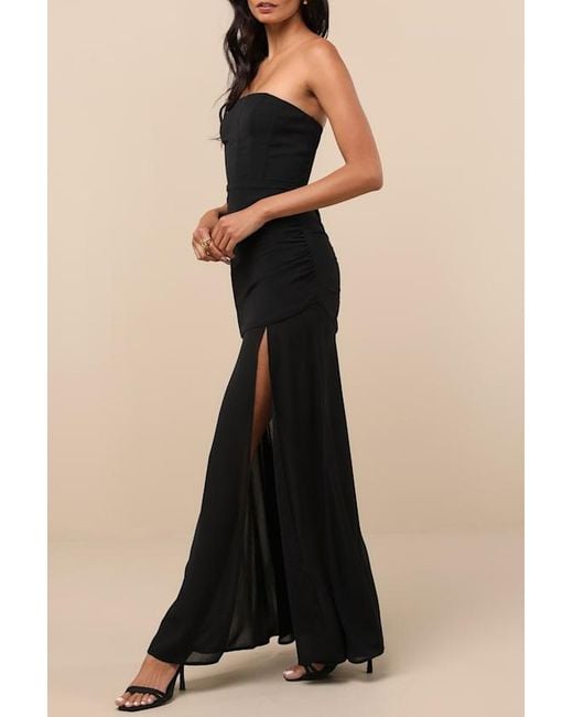 Lulus Black Ulyana Mixed Media Strapless Maxi Dress