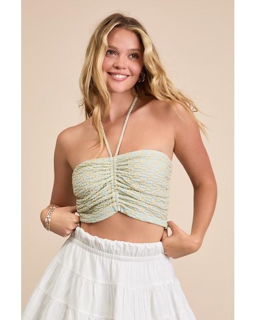 Lulus Green Merliah Mint Floral Textured Knit Halter Crop Top