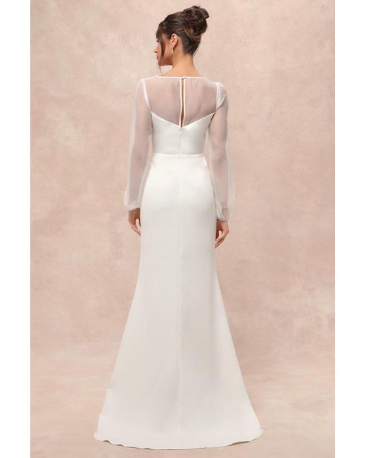 Lulus Natural Immaculate Romance Sheer Organza Long Sleeve Maxi Dress