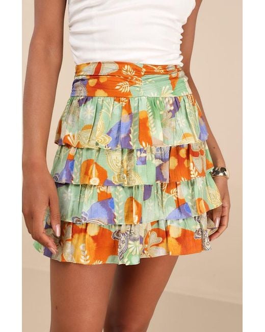 Lulus Multicolor Halyna Multi Boho Print Tiered Mini Skirt