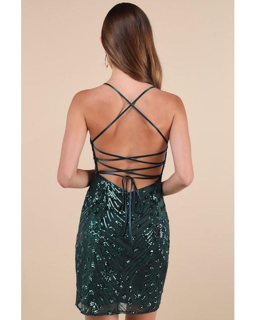 Lulus Blue Keep Glowing Sequin Lace-Up Bodycon Mini Dress