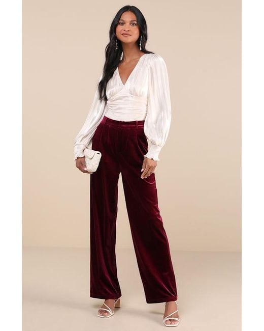 Lulus Natural Posh Idea Plum Velvet High-Rise Straight Leg Trouser Pants