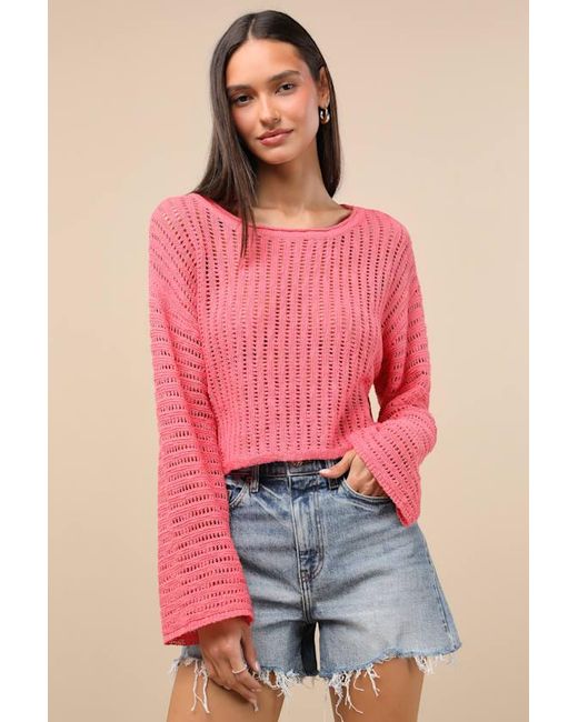 Lulus Pink Minna Open Knit Dolman Sleeve Sweater