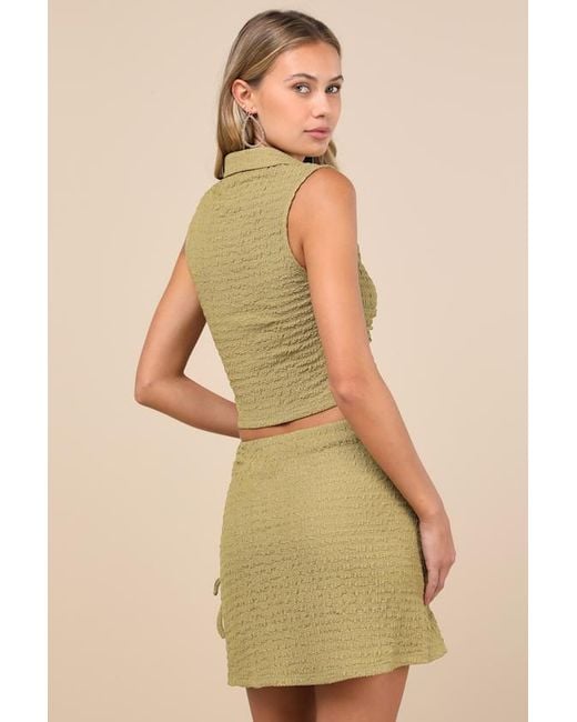 Lulus Green Luxe Cuteness Lime Textured Faux-Wrap Mini Skirt