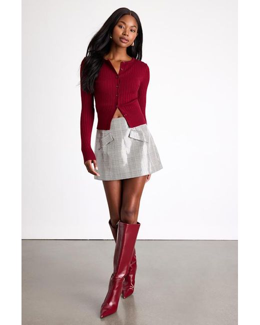 Lulus Red Raven Plaid Sequin High-Rise Mini Skirt