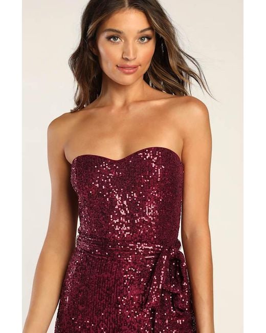 Lulus Red Flirty Moves Sequin Strapless Wide-Leg Jumpsuit