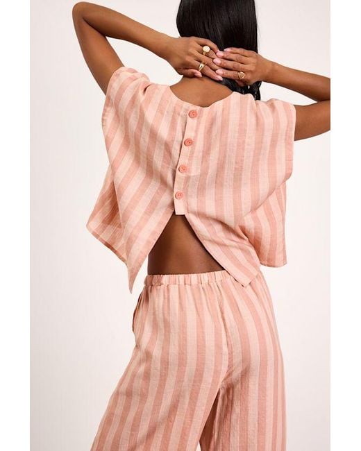 Lulus Pink Dresa Striped Cotton Short Sleeve Top