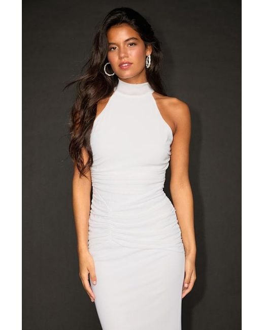Lulus Black Audra Mesh Mock Neck Bodycon Midi Dress