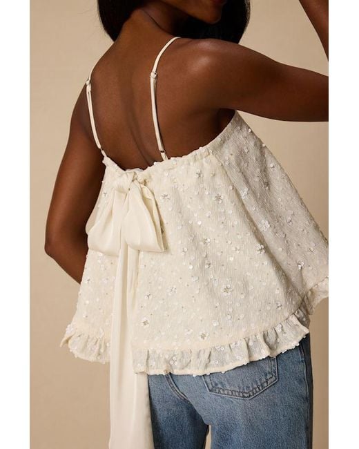 Lulus Natural Junya Sequin Bow Cami Top