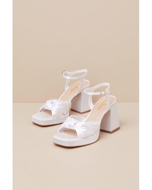 Lulus Natural Remie Satin Knotted Platform High Heel Sandals