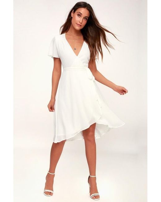 Lulus White Rise To The Occasion Midi Wrap Dress