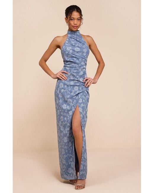 Lulus Blue Felicia Floral Burnout Column Maxi Dress