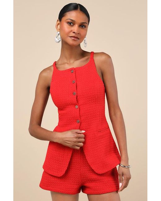 Lulus Red Mariette Knit Button-Front Vest Top