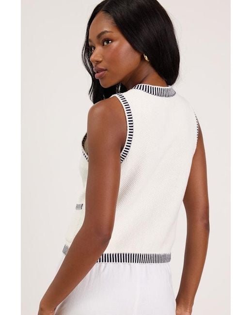 Lush White Rennie Striped Button-Front Sweater Top