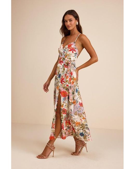 Lulus Natural Amara Multi Paisley Print Wrap Midi Dress