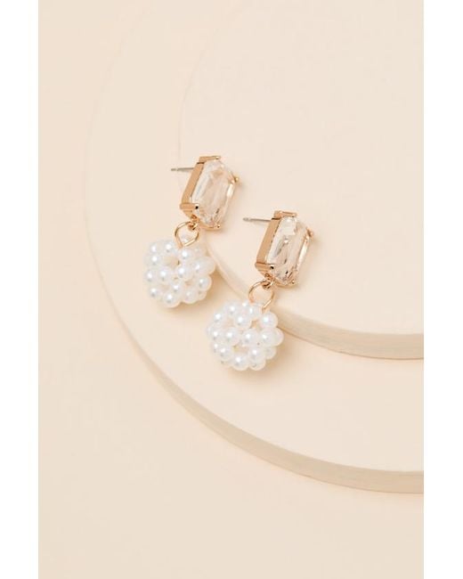 Lulus Brown Riesa Pearl Rhinestone Drop Earrings