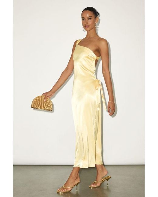 Lulus Yellow Yvonne Satin One-Shoulder Midi Dress