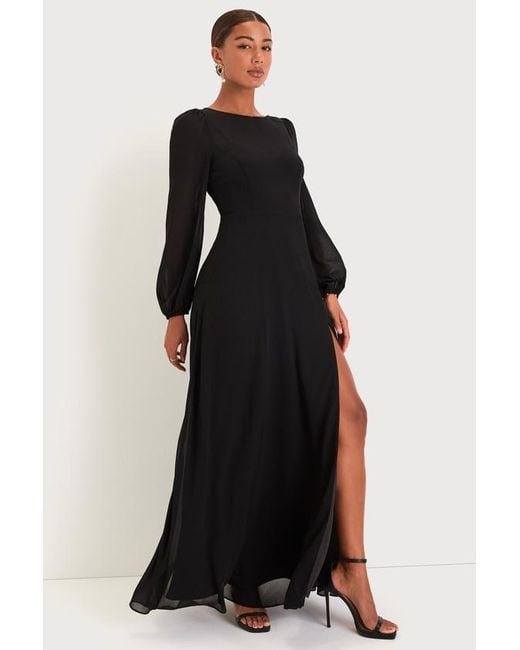 Lulus Black Prestigious Poise Backless Balloon Sleeve Maxi Dress