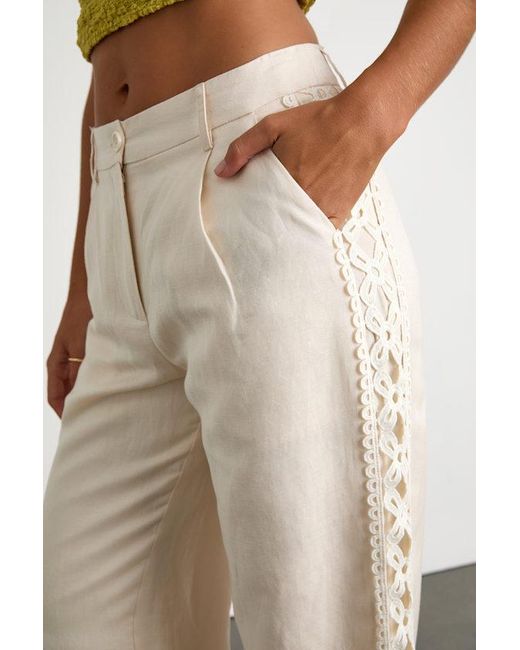Lulus Natural Vannah Linen Crochet Lace Wide-Leg Pants