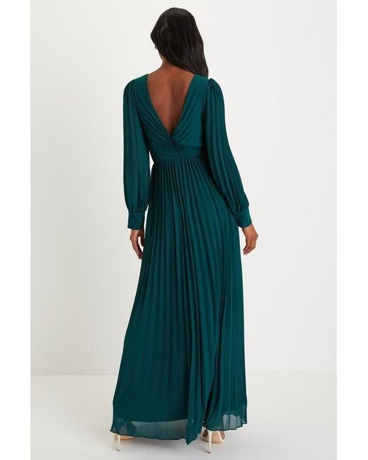 Lulus Green Sophisticated Grace Pleated Long Sleeve Maxi Dress
