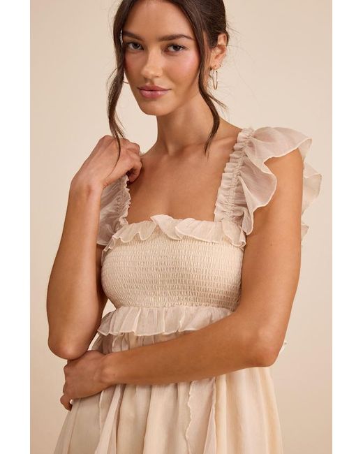 Lulus Brown Wisteria Ruffled Smocked Maxi Dress