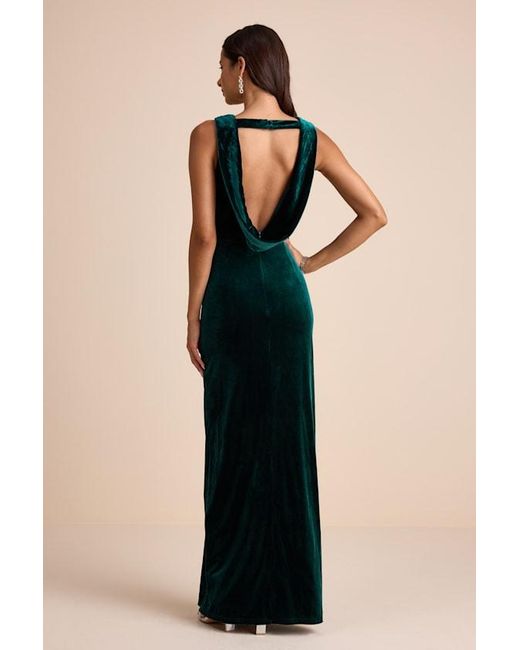Lulus Blue Enhanced Aura Velvet Cowl-Back Maxi Dress