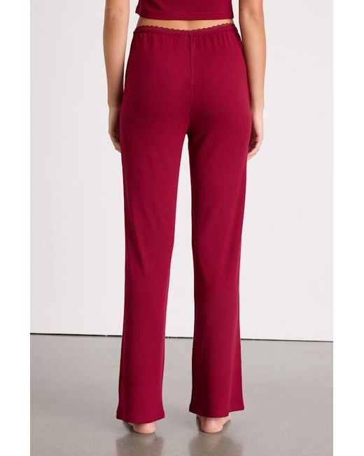 Lulus Red Laudrey Ribbed Knit Wide-Leg Lounge Pants