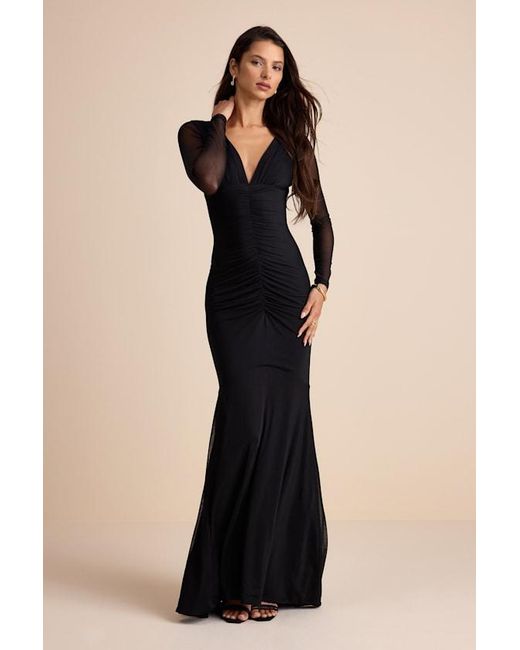Lulus Black Georgina Jersey Knit Ruched Mermaid Maxi Dress