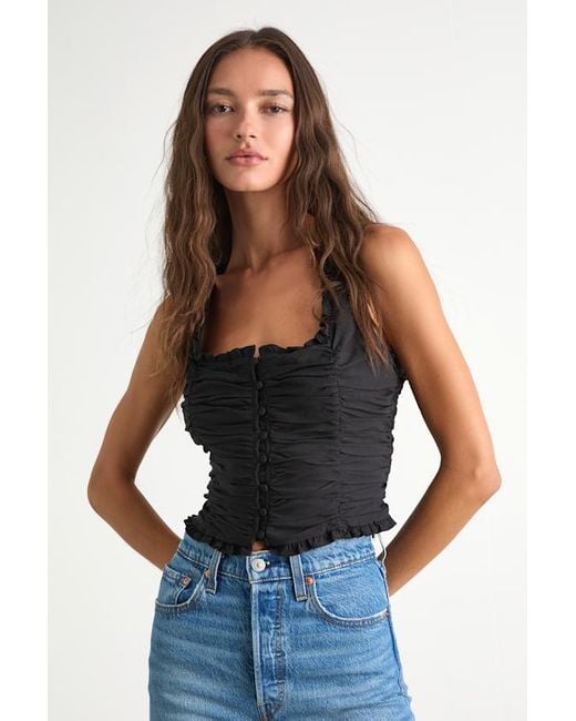 Lulus Blue Rachael Ruched Button-Front Tank Top