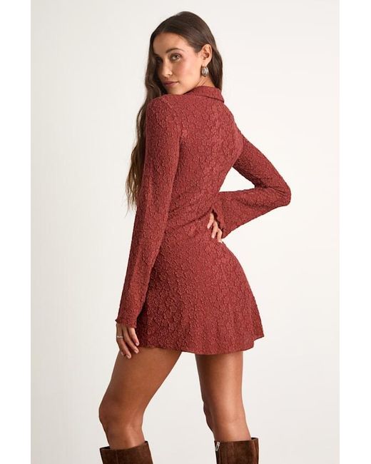 Lulus Red Marcella Jacquard Button-Front Mini Dress