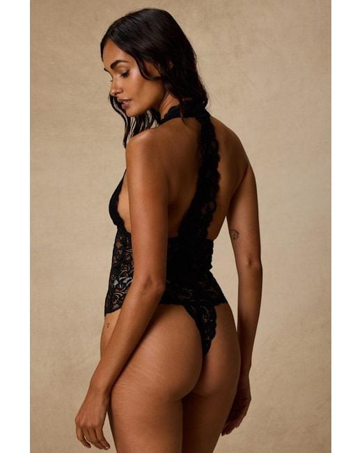 Lulus Brown Lara Sheer Lace Halter Bodysuit