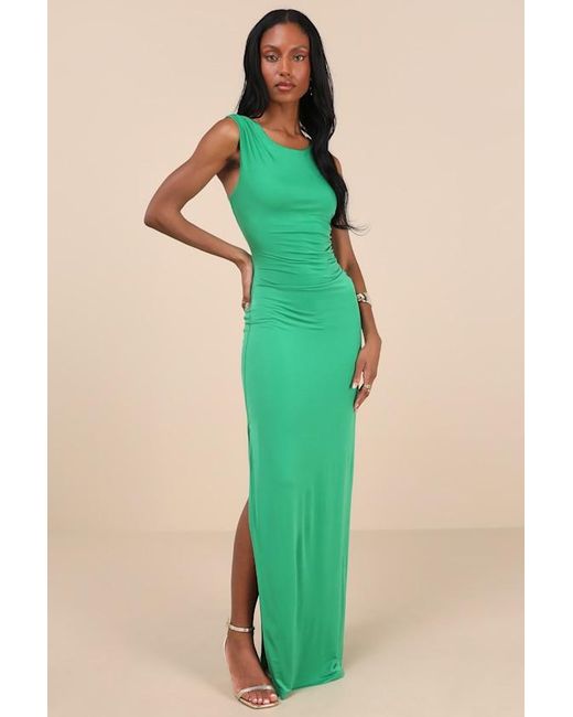 Lulus Green Significant Allure Slinky Knit Ruched Maxi Dress