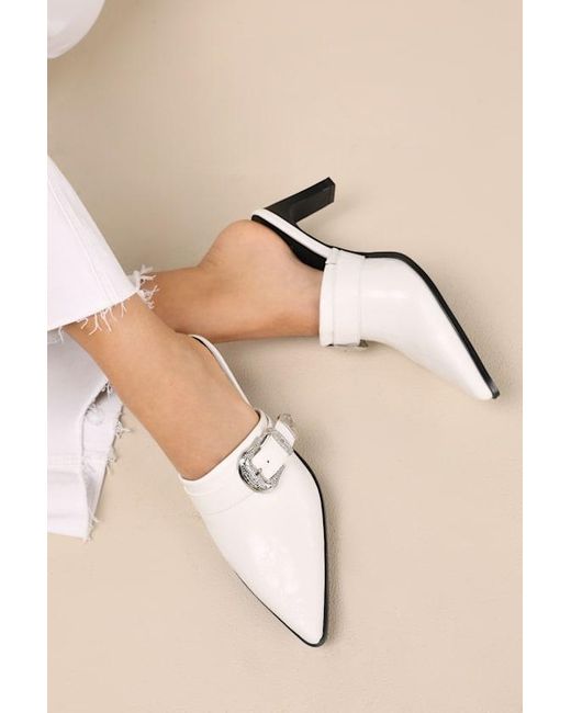 Lulus Natural Isabetta Pointed-Toe Buckle Mules
