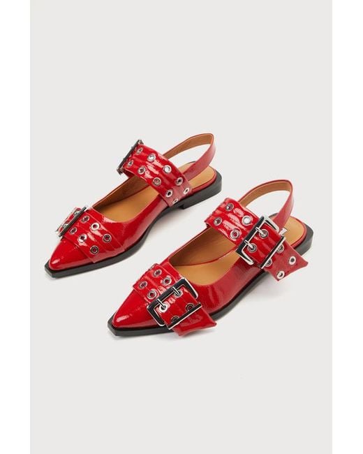 Steve Madden Red Graya Patent Studded Buckle Slingback Flats