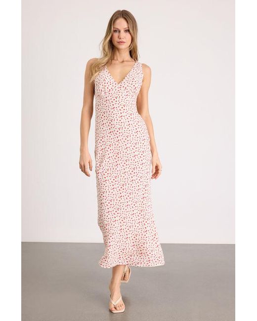 Lulus Pink Avaya Ditsy Floral Slip Midi Dress