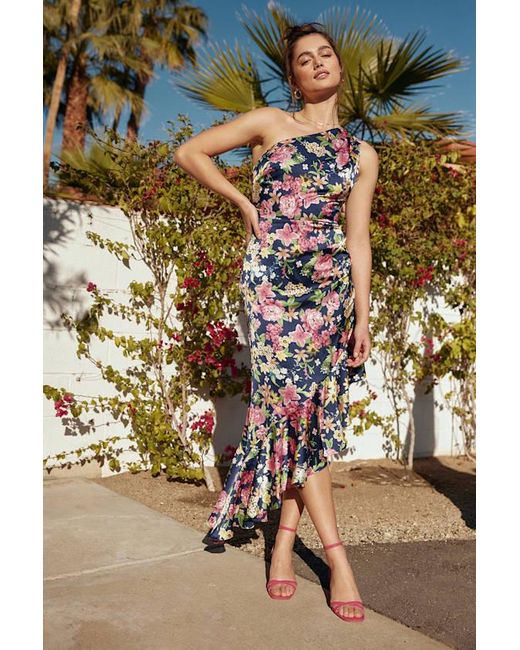 Lulus White Divinely Blooming Multi Floral One-Shoulder Midi Dress