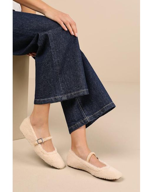 Lulus Eastan Natural Shearling Buckle Ballet Flats