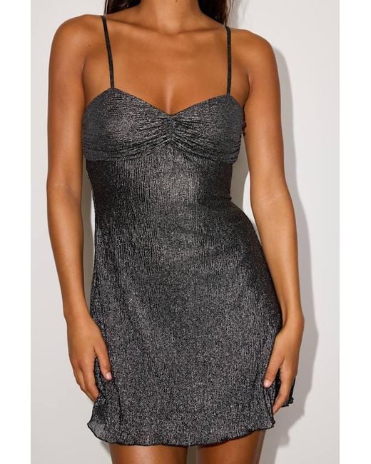Lulus Gray Isela Lurex Slip Mini Dress