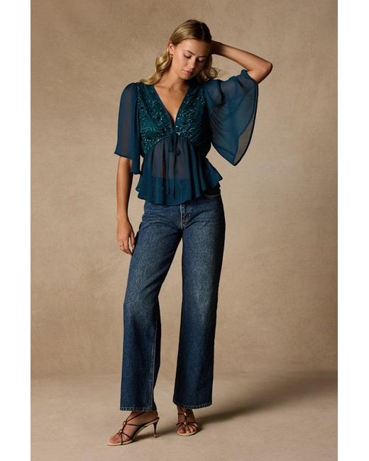Lulus Blue Dakotah Embroidered Sequin Top