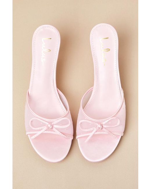 Lulus Pink Pamina Satin Bow Slide High Heel Sandals