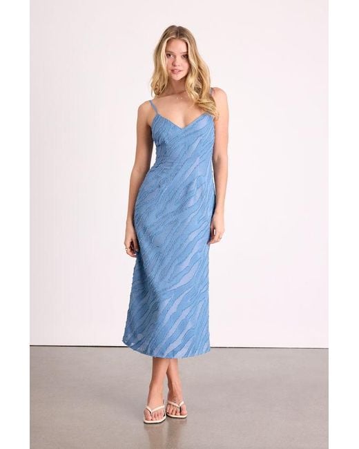 Lulus Blue Derisa Textured Burnout Slip Midi Dress