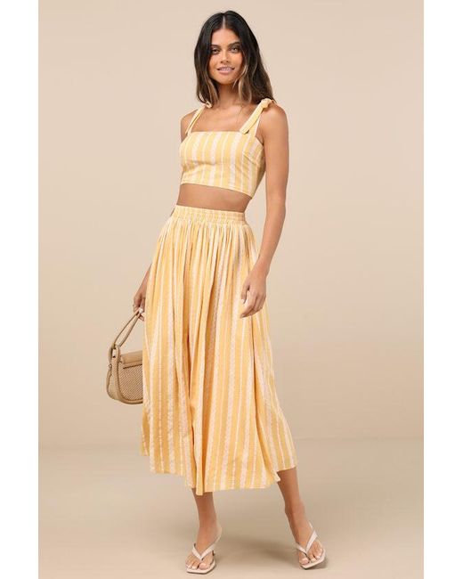 Lulus Cheerful Season Striped Two-Piece Midi Dress With Pockets in Natural  | Lyst