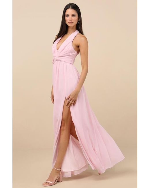 Lulus Pink Marilina Pleated Twist-Front Maxi Dress