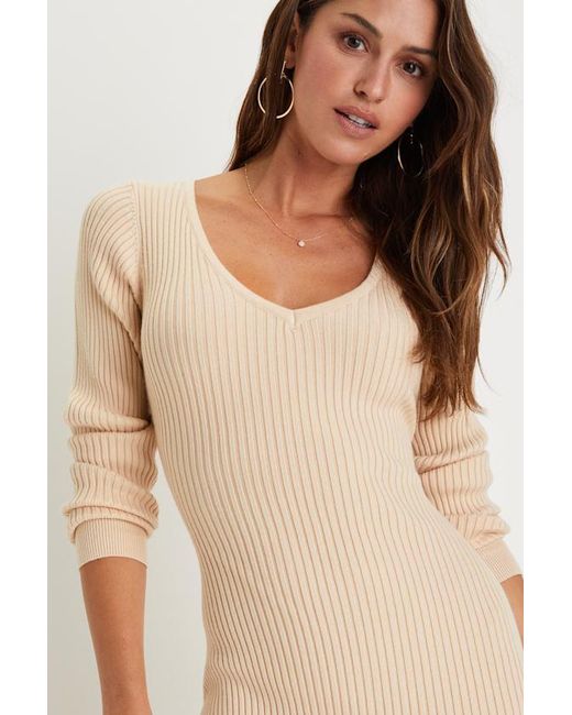 Lulus Natural Everyday Beauty Long Sleeve Ribbed Knit Sweater Dress