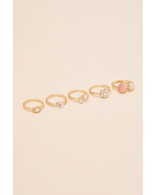 Lulus Red Isadora Pearl Five-Piece Ring Set