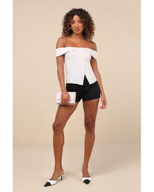 Lulus Black Poised Mindset Off-The-Shoulder Button-Front Vest Top