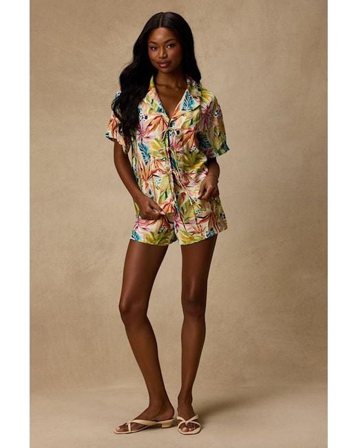 Lulus White Talise Multi Tropical Print Tie-Front Collared Top