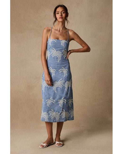 Lulus Blue Destin Embroidered Lace-Up Midi Dress